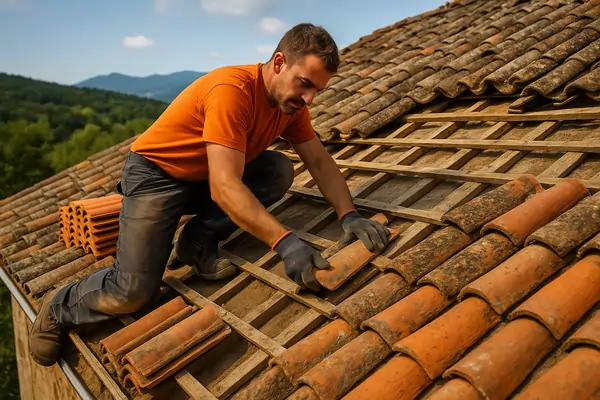 Remaniement partiel de tuiles sur maison ancienne en Ariège